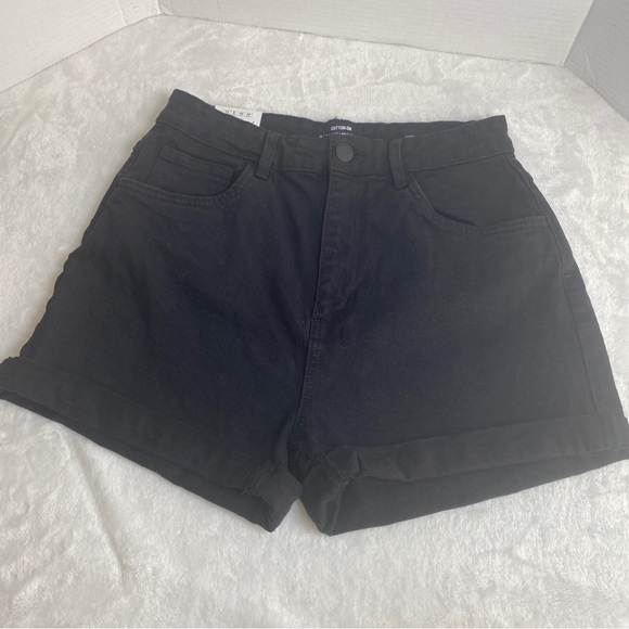Cotton: On High Rise Stretch Classic Women's Black Denim Shorts Size 12 - Picture 4 of 12